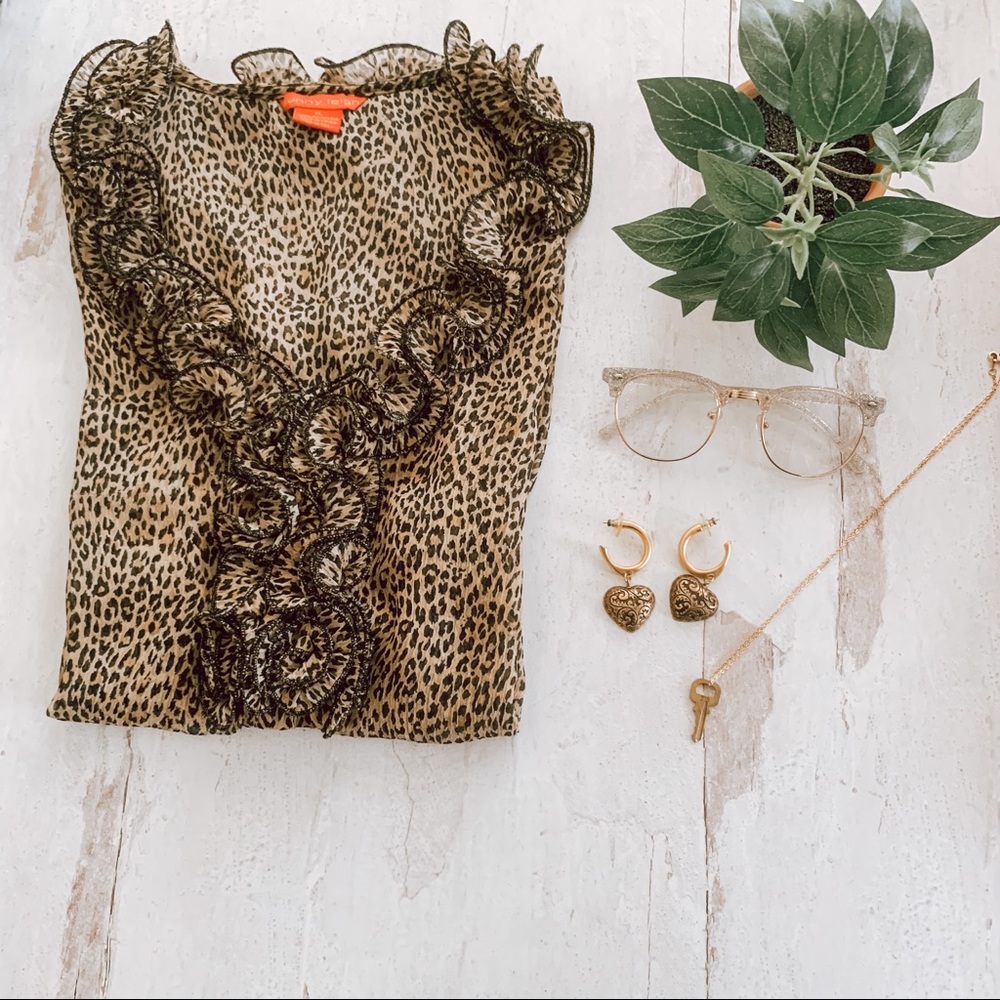 Vintage Cheetah Print Short Sleeve Top SZ XL
